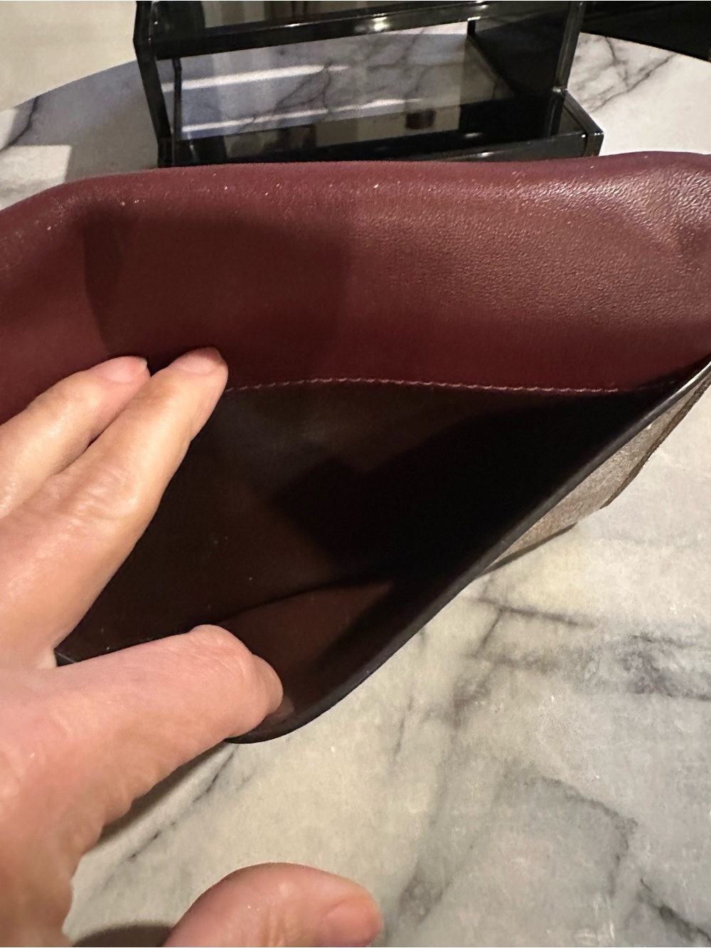 Coach Brown Signature Monogram Clutch with Burgundy Trim - Picture 12 of 16